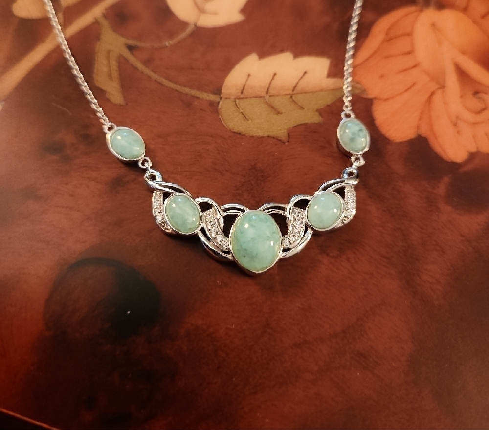 JTV Hemimorphite White Zircon 925 Sterling Silver Necklace